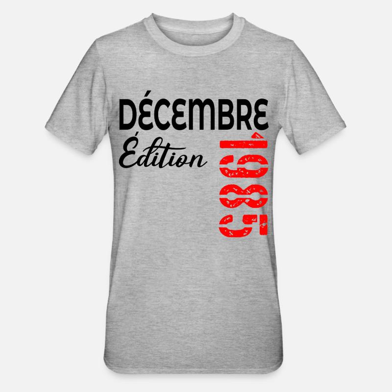 Cadeau 40e Anniversaire Décembre 1985 - T-shirt polycoton Unisexe - gris chiné