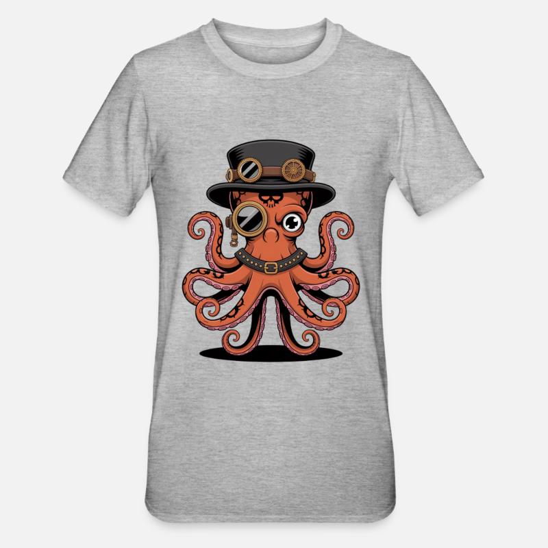 Octopus in steampunk style with monocle - Unisex Polycotton T-Shirt - heather grey