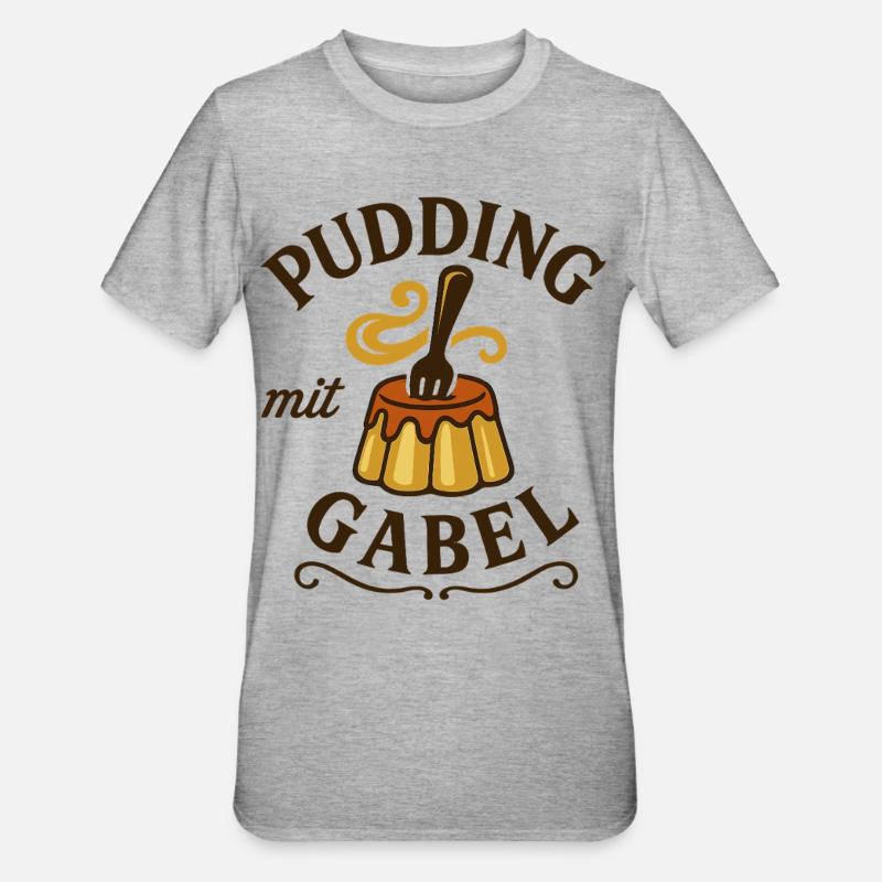 Pudding mit Gabel - Unisex Polycotton T-Shirt - Grau meliert