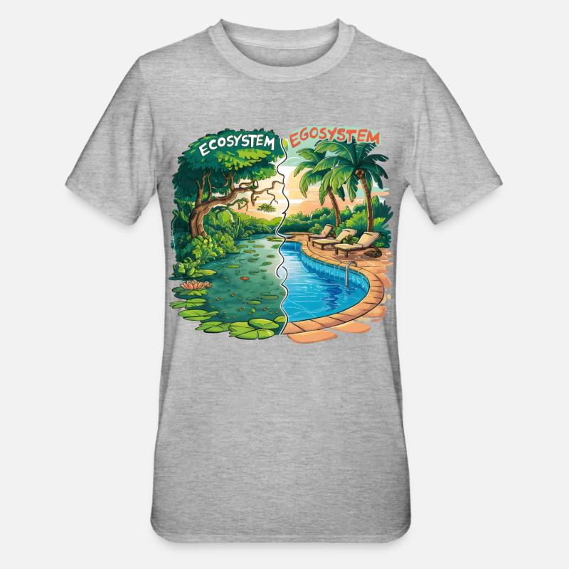 Ecosystem vs Egosystem Message Écologique - T-shirt polycoton Unisexe - gris chiné