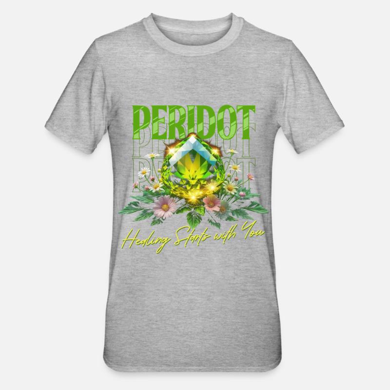 Pierre de naissance Péridot d’Août - T-shirt polycoton Unisexe - gris chiné