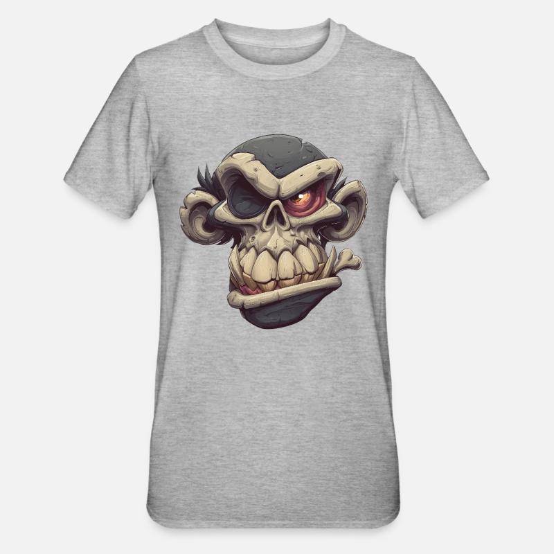 Monkey Skull Grin - Unisex Polycotton T-Shirt - heather grey