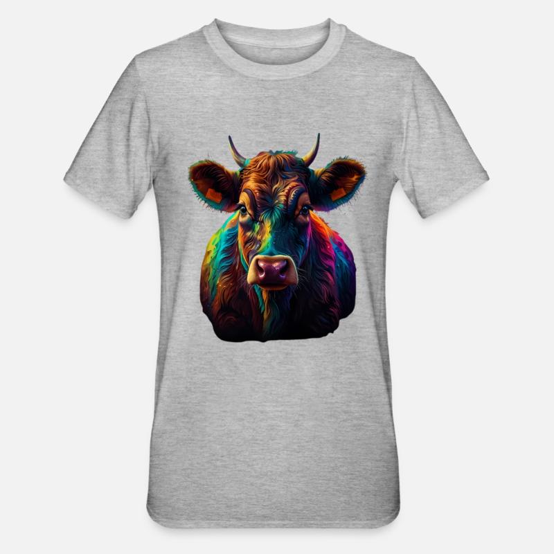 Portrait de vache arc-en-ciel - T-shirt polycoton Unisexe - gris chiné