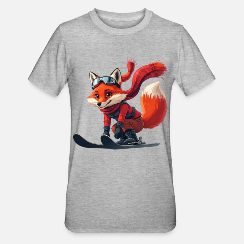 Fuchs Skifahrer Abenteuer - Unisex Polycotton T-Shirt - Grau meliert