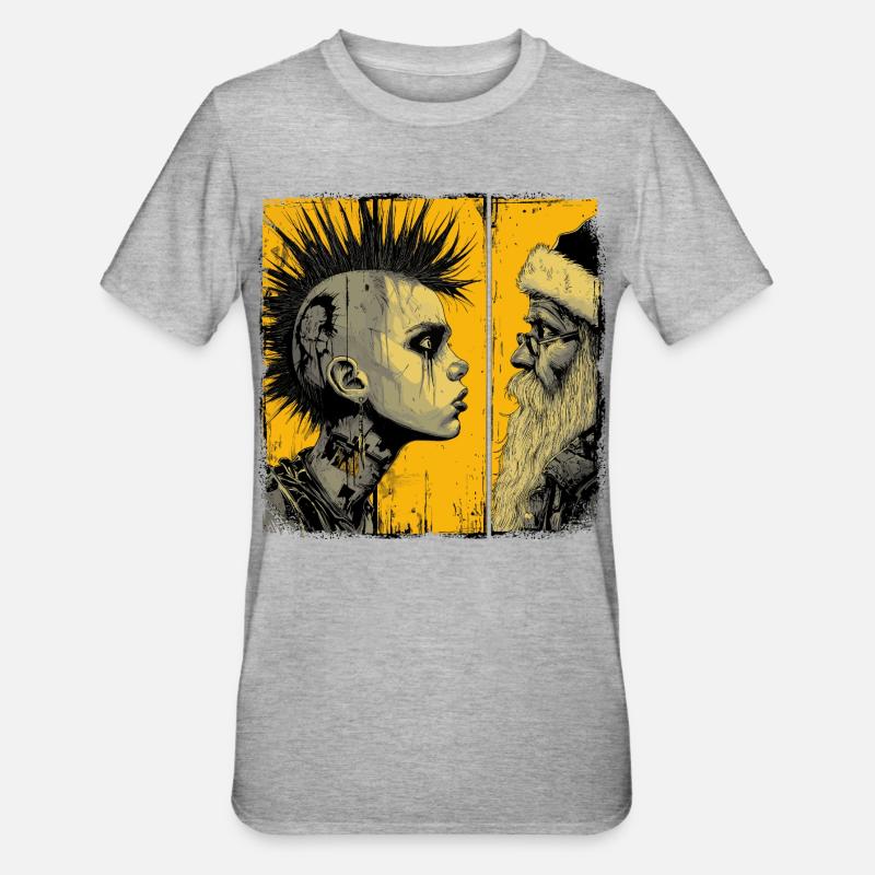 Punk trifft Weihnachtsmann  - Unisex Polycotton T-Shirt - Grau meliert