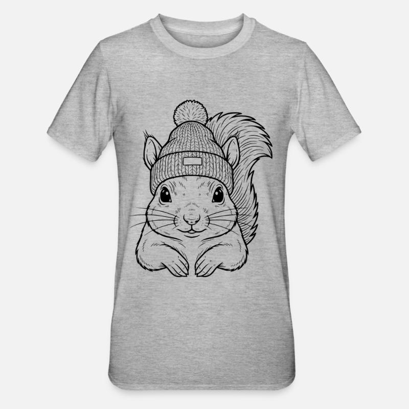 Süßes Eichhörnchen mit Mütze - Unisex Polycotton T-Shirt - Grau meliert