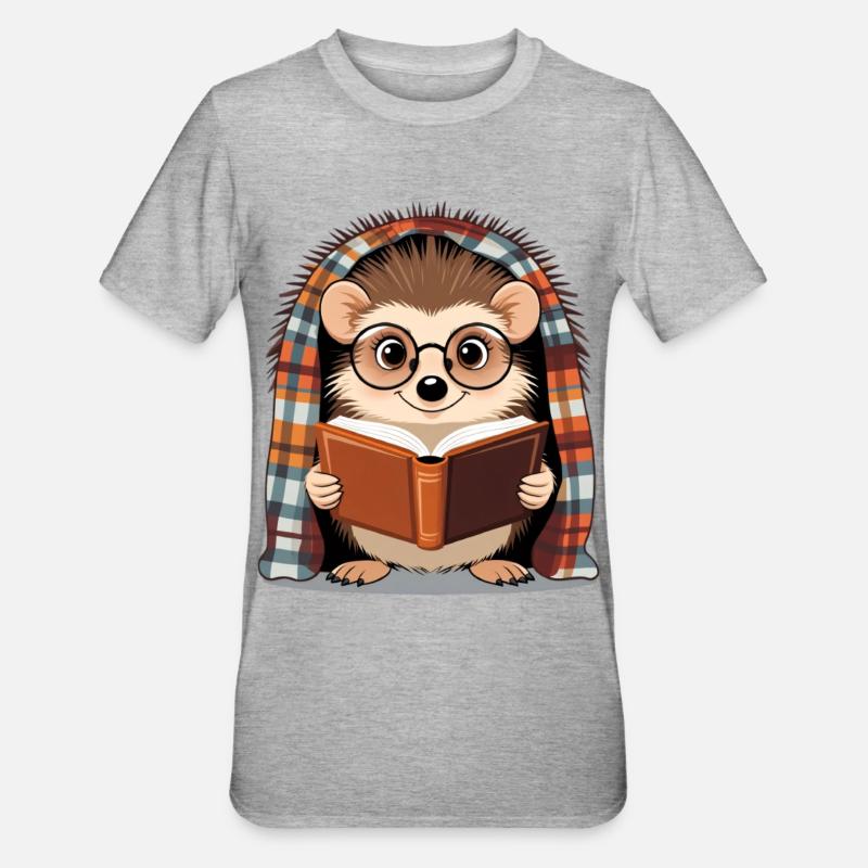 Igel liest Buch unter Plaid - Unisex Polycotton T-Shirt - Grau meliert