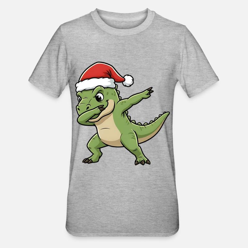 Dab T-Rex de Noël - T-shirt polycoton Unisexe - gris chiné