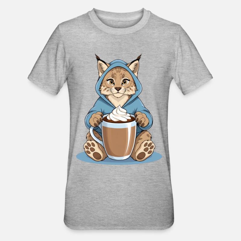 Lynx avec boisson chaude - T-shirt polycoton Unisexe - gris chiné