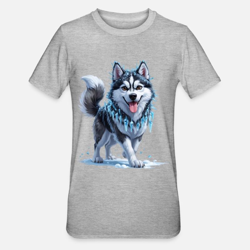 Eis Husky mit Eiskristallkette - Unisex Polycotton T-Shirt - heather grey