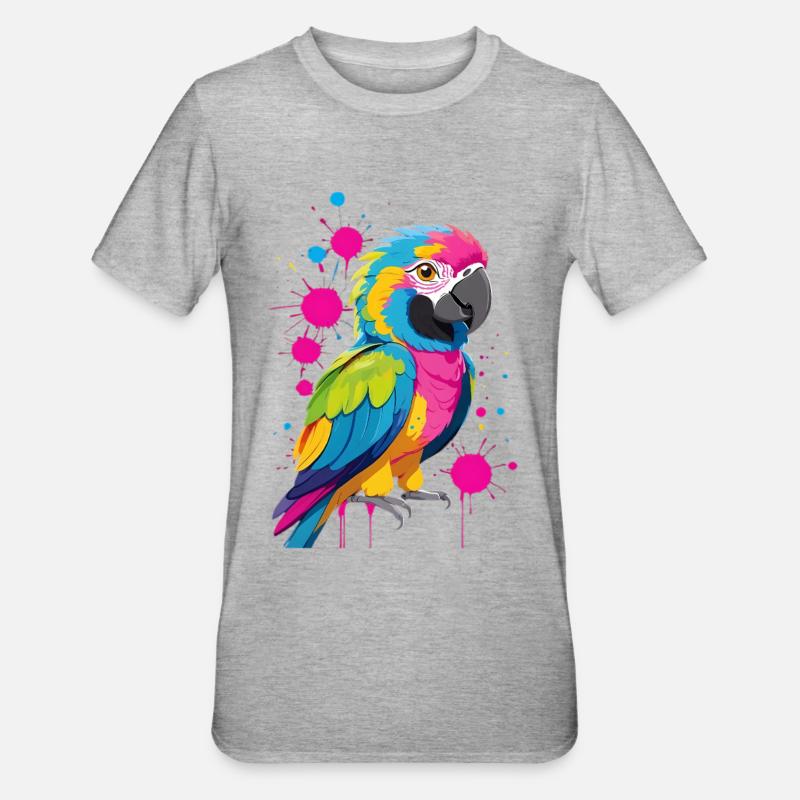 Farbexplosion Papagei Druck - Unisex Polycotton T-Shirt - Grau meliert