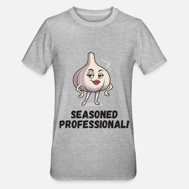 Knoblauch Dame - selbstbewusst Karikatur  - Unisex Polycotton T-Shirt - Grau meliert