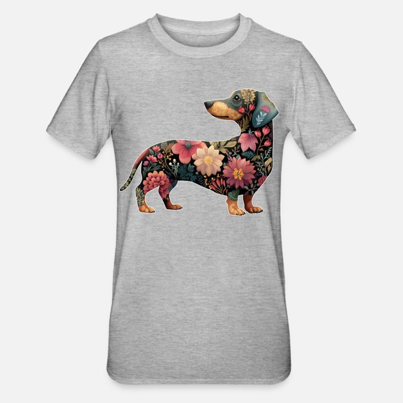 Teckel Teckel Fleurs Florales - T-shirt polycoton Unisexe - gris chiné