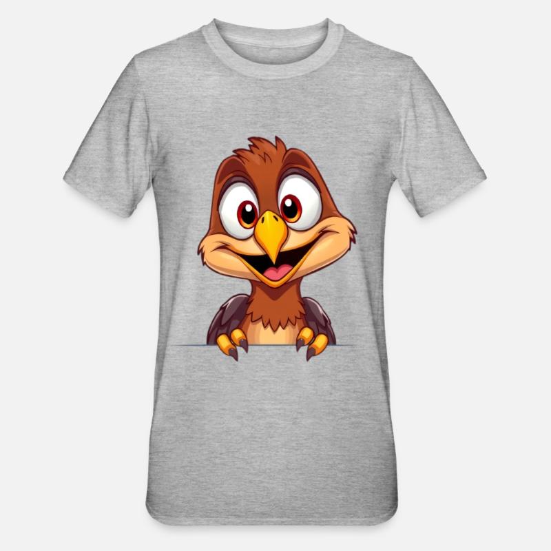 Joyeux oiseau mascotte dessin animé - T-shirt polycoton Unisexe - gris chiné