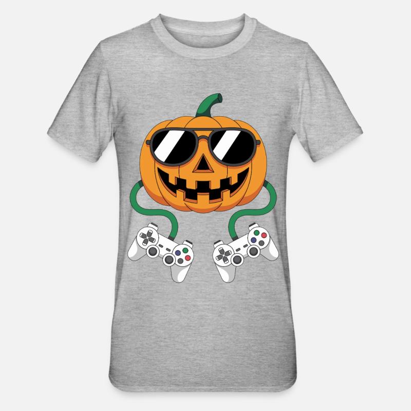 Gamer Halloween Gaming Pumpkin With Controller - Unisex Polycotton T-Shirt - heather grey