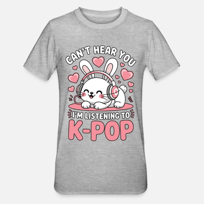 Lapin K-Pop avec écouteurs - T-shirt polycoton Unisexe - gris chiné