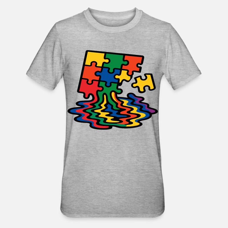 Regenbogen Puzzle Baum Splash - Unisex Polycotton T-Shirt - Grau meliert