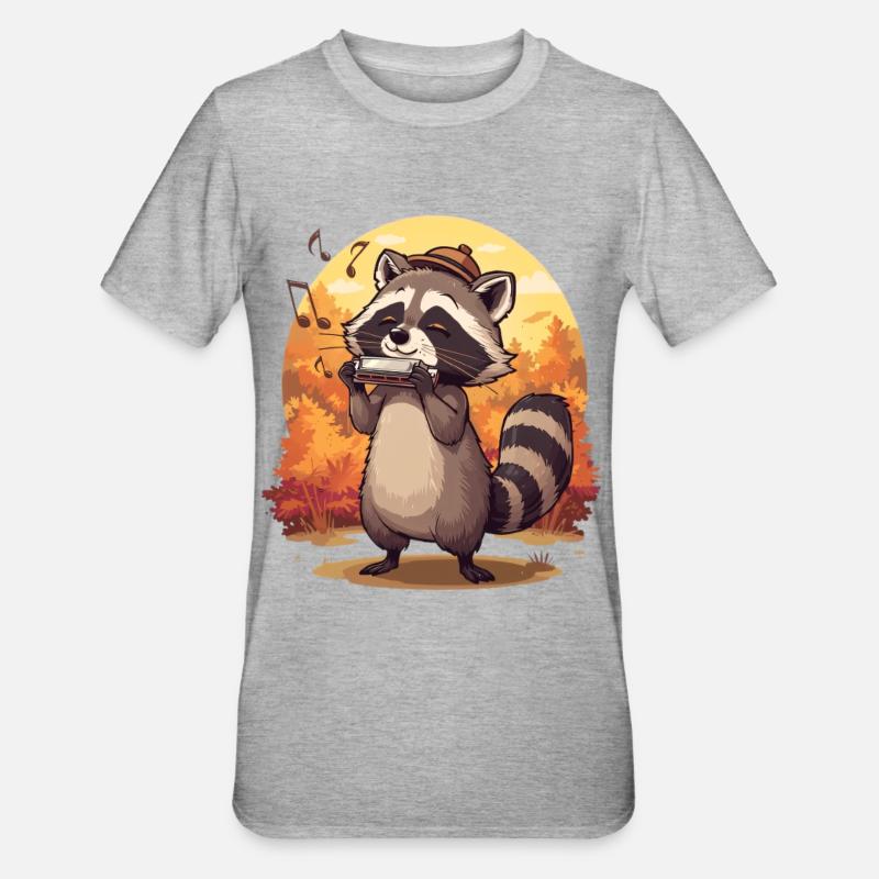 Harmonica raton laveur d’automne - T-shirt polycoton Unisexe - gris chiné