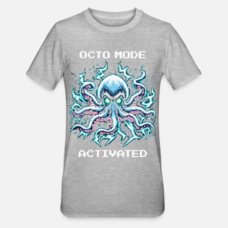 Mode pieuvre activé | Kraken Gaming Humour - T-shirt polycoton Unisexe - gris chiné