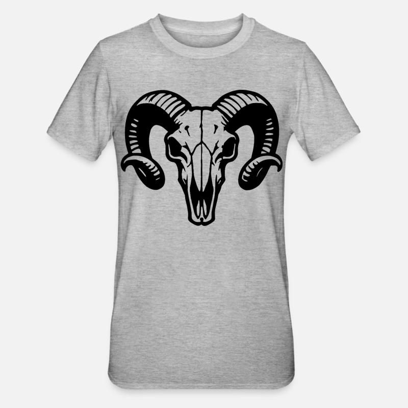 Widderkopf Schädel mit Hörnern - Rammbock - Unisex Polycotton T-Shirt - Grau meliert