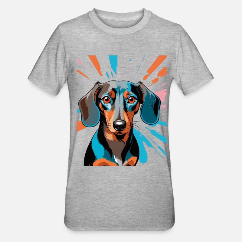 PopArt Dackel Farbschauer - Unisex Polycotton T-Shirt - Grau meliert