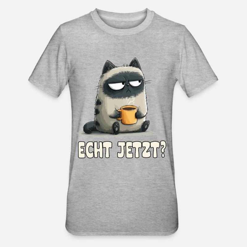 Grummelkatze mit Kaffee - T-shirt polycoton Unisexe - gris chiné