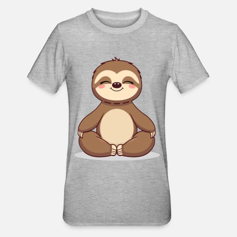 Meditating Sloth Zen Style - Unisex Polycotton T-Shirt - heather grey