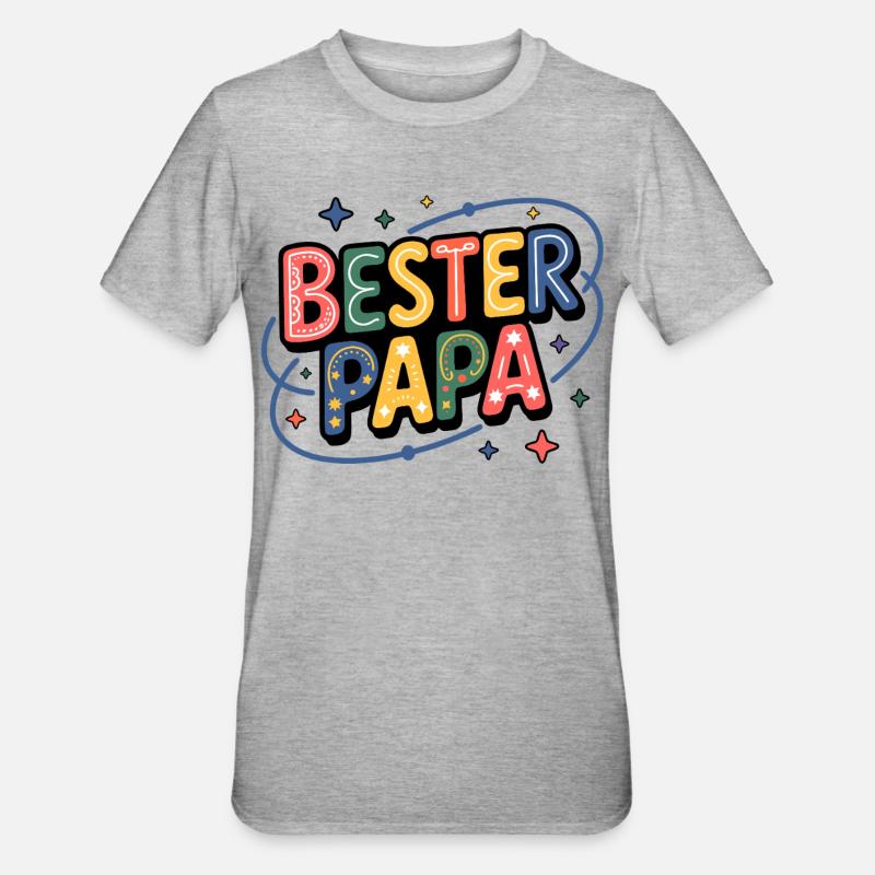 Bester Papa – bunte Buchstaben - Unisex Polycotton T-Shirt - Grau meliert