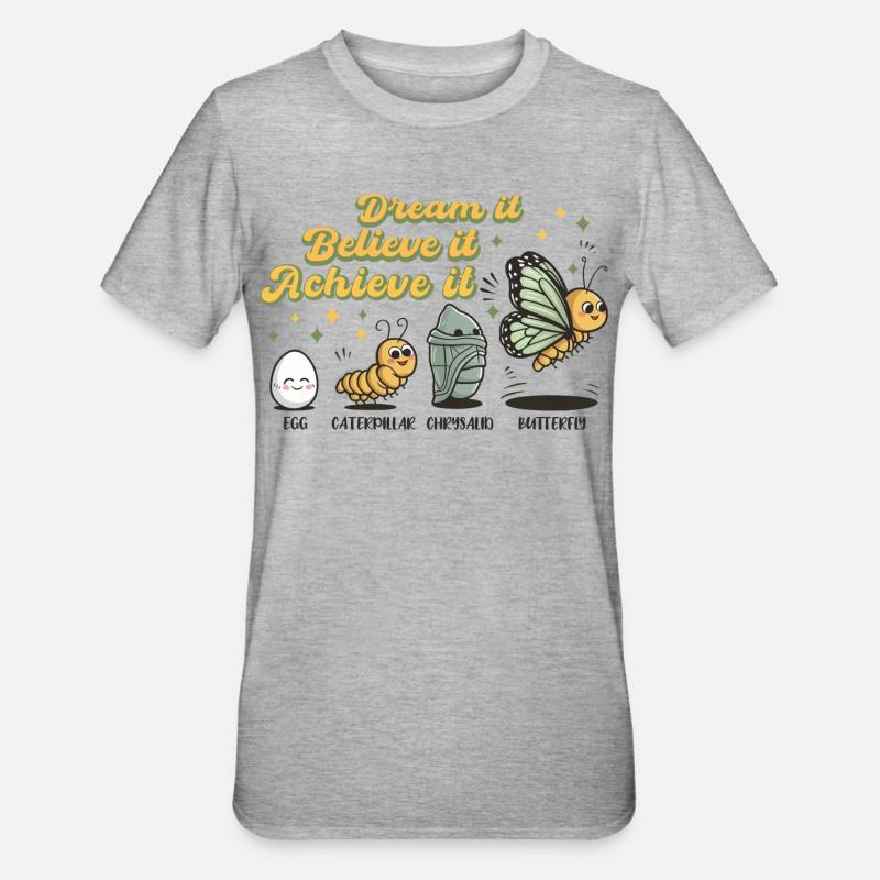 Chenille Schmetterling Schule Evolution Geschenk - Unisex Polycotton T-Shirt - Grau meliert