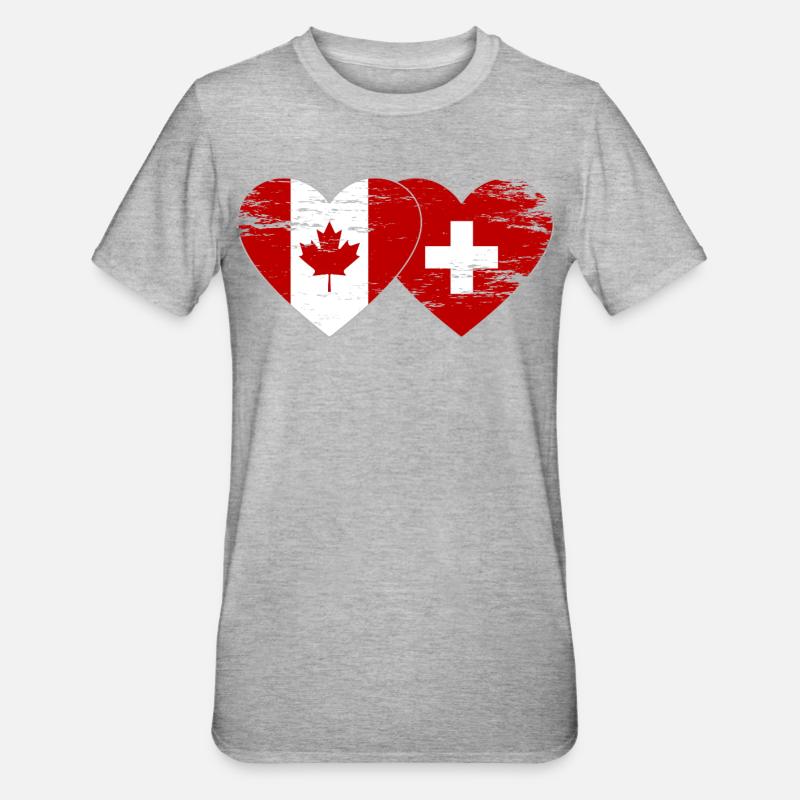 Cœur du drapeau Canada Suisse utilisé - T-shirt polycoton Unisexe - gris chiné