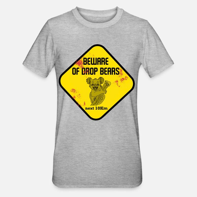 Signe d’avertissement : Drop Bears - T-shirt polycoton Unisexe - gris chiné
