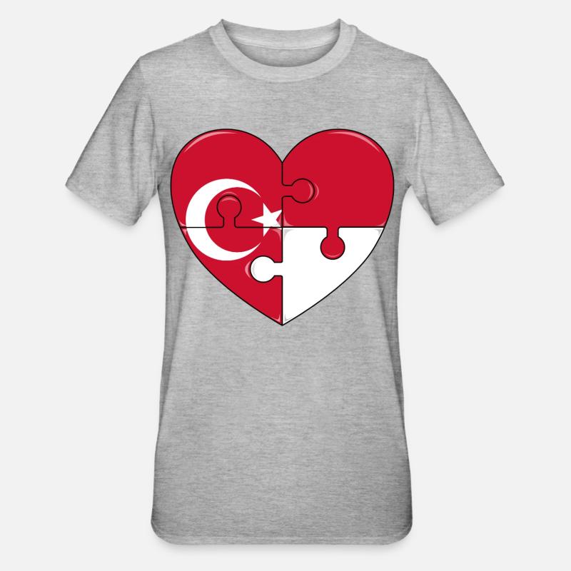 Conception du puzzle du drapeau Turquie-Indonésie. - T-shirt polycoton Unisexe - gris chiné