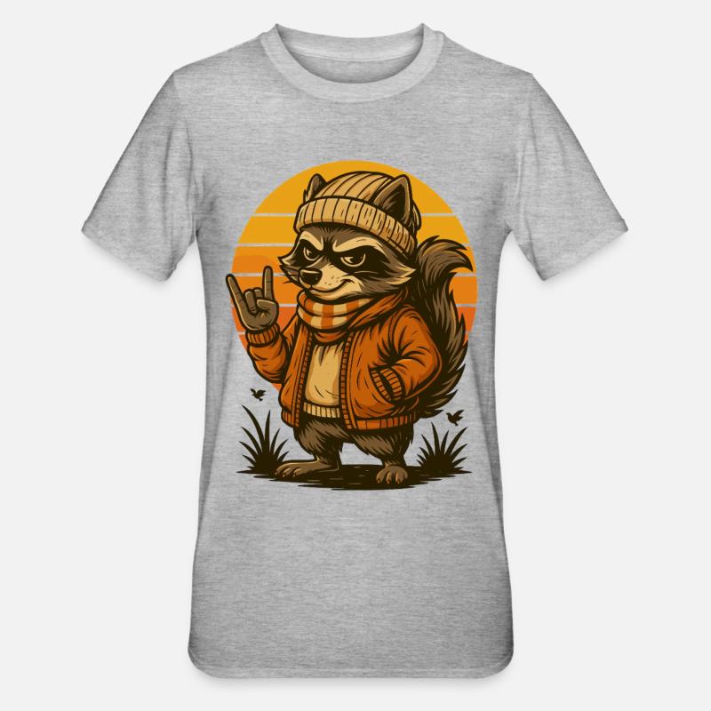 Style rétro raton laveur cool - T-shirt polycoton Unisexe - gris chiné