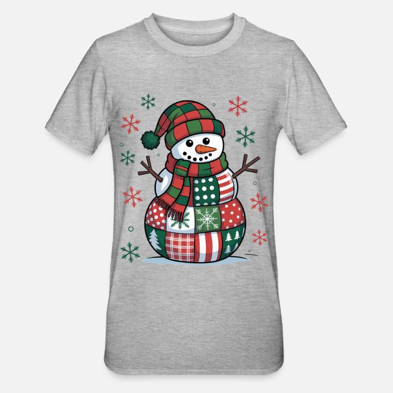 Schneemann Patchwork  - Unisex Polycotton T-Shirt - Grau meliert