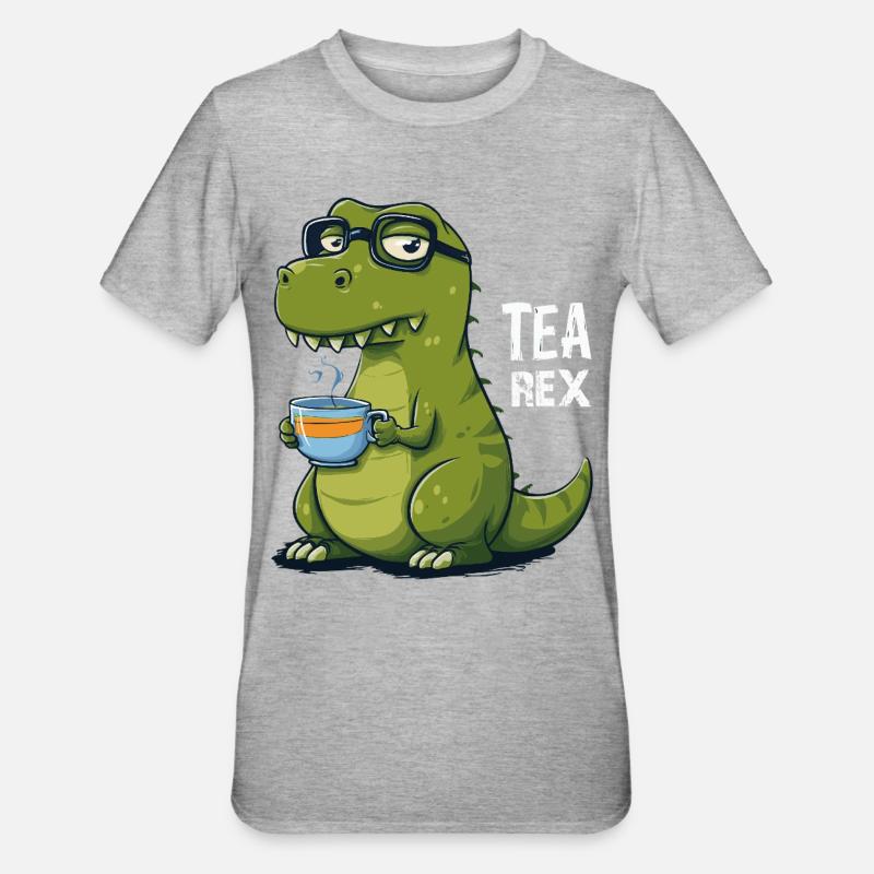 Tea Rex – Funny dinosaur with teacup - Unisex Polycotton T-Shirt - heather grey