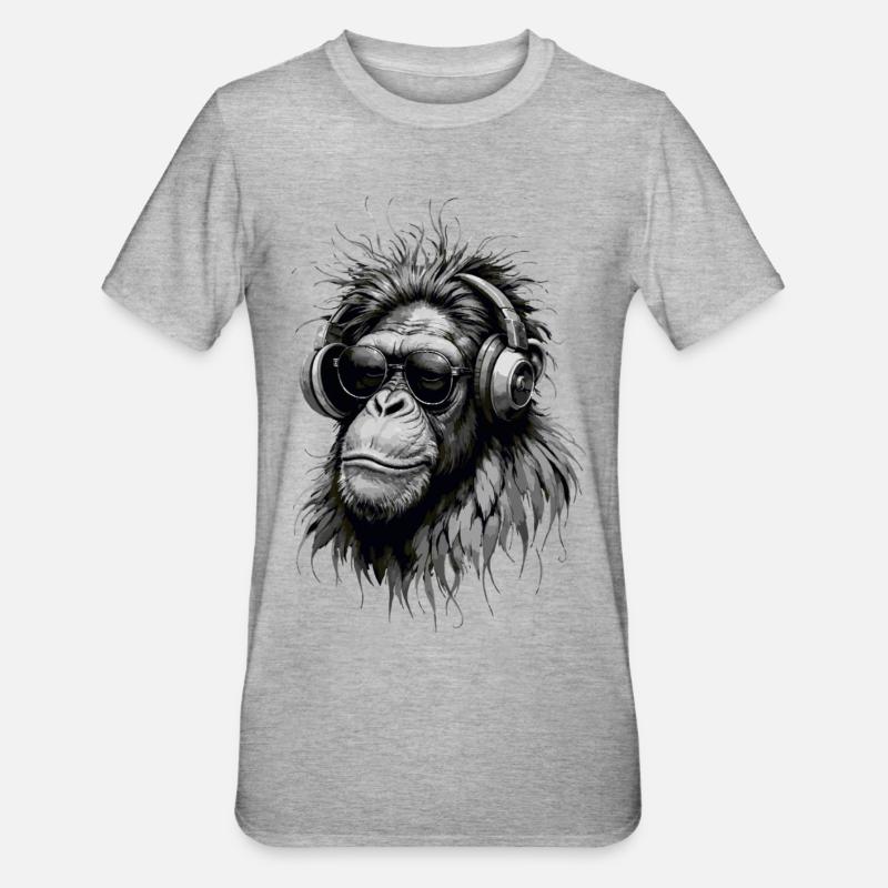 Cooler Musikaffe mit Kopfhörern - Graustufen - Unisex Polycotton T-Shirt - Grau meliert