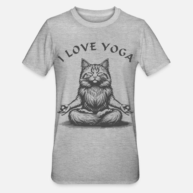 ChatsYoga Lotus Pose - T-shirt polycoton Unisexe - gris chiné