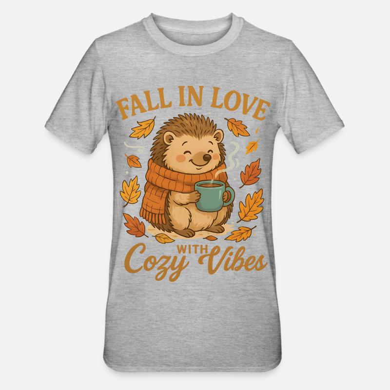Autumn cuddle with hedgehog and cup - Unisex Polycotton T-Shirt - heather grey