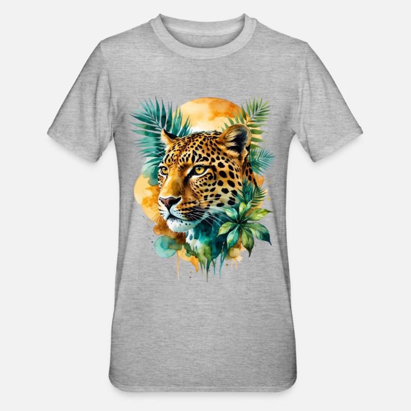 Aquarelle léopard dans la jungle - T-shirt polycoton Unisexe - gris chiné