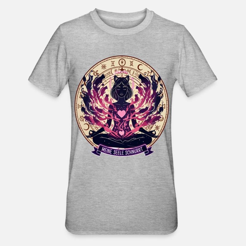 Mon âme ronronne - Chat mystique - T-shirt polycoton Unisexe - gris chiné