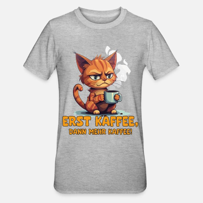 Grimmige Katze Kaffee Spruch - Unisex Polycotton T-Shirt - Grau meliert