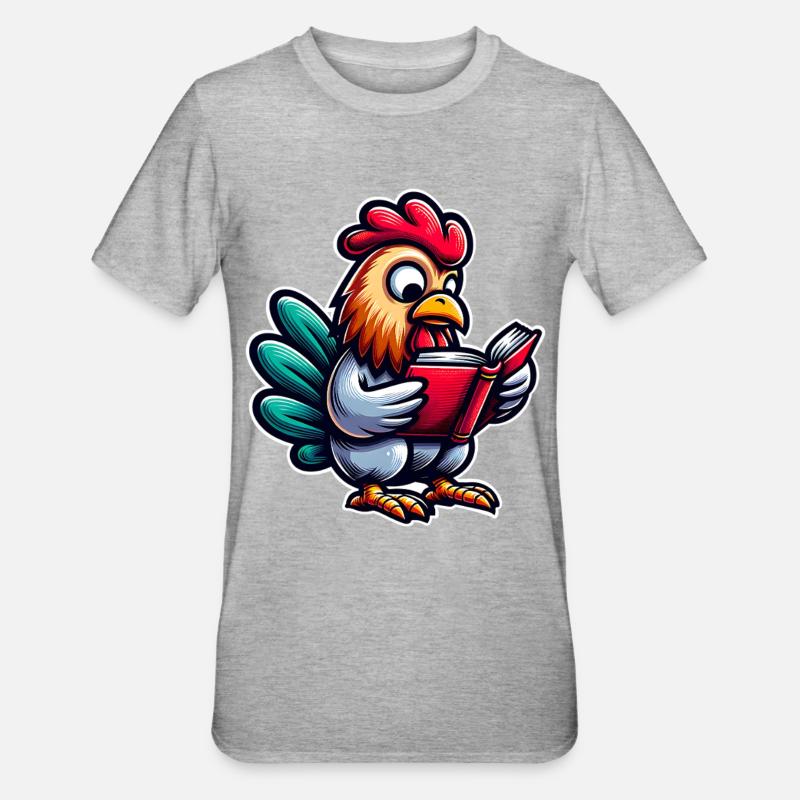 Reading rooster in comic style - Unisex Polycotton T-Shirt - heather grey