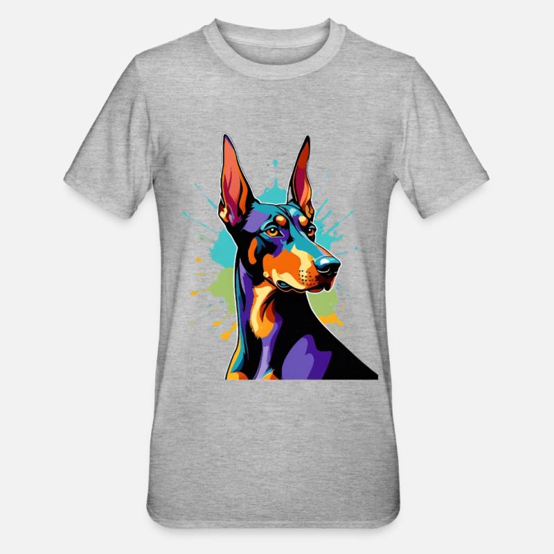 Explosion de couleurs Doberman - T-shirt polycoton Unisexe - gris chiné
