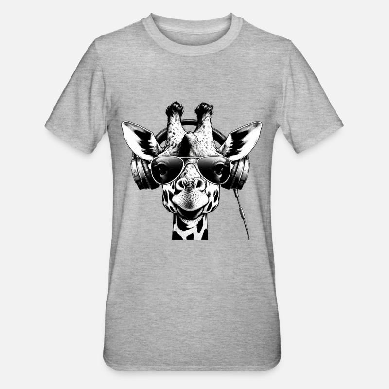 Giraffe DJ Stil Kopfhörer Sonnenbrille - Unisex Polycotton T-Shirt - Grau meliert