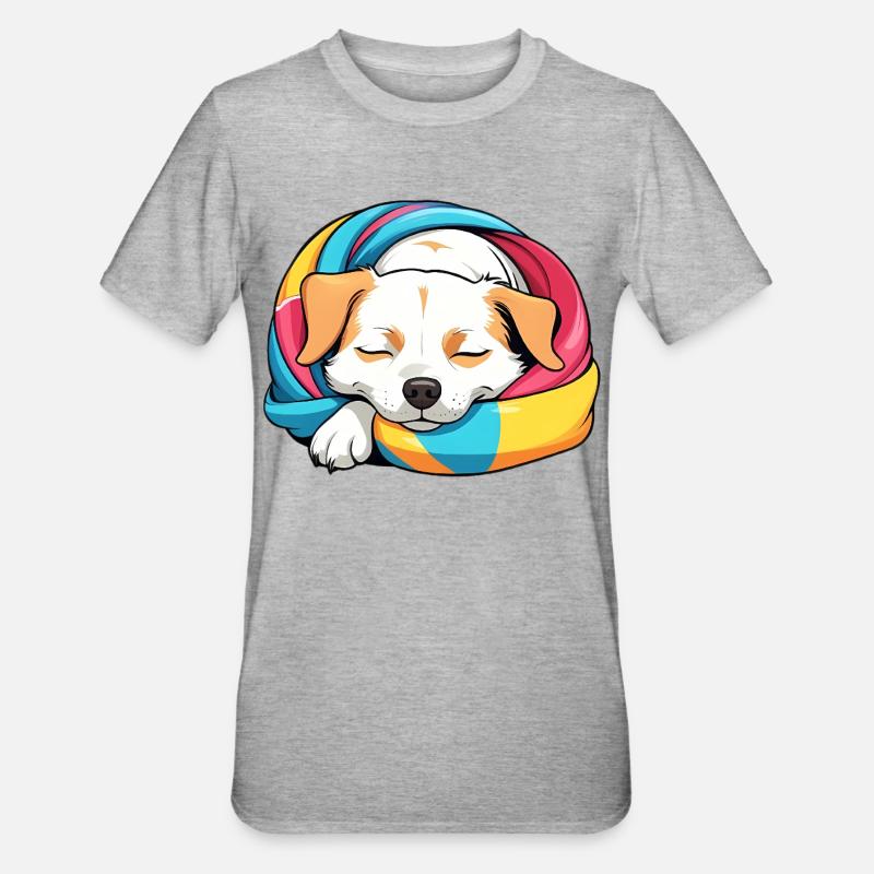 Chiot endormi Écharpe arc-en-ciel - T-shirt polycoton Unisexe - gris chiné