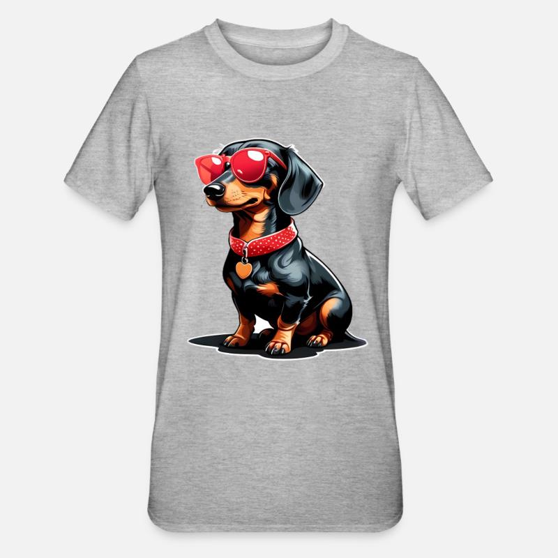 Cooler Dackel mit Sonnenbrille - Unisex Polycotton T-Shirt - Grau meliert