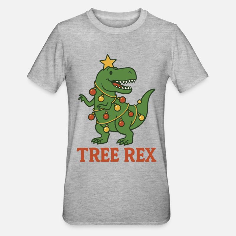 Tree Rex Dinosaur Christmas Fun - Unisex Polycotton T-Shirt - heather grey