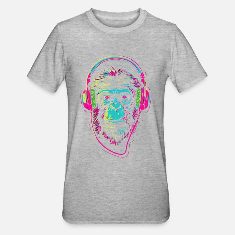 Neonaffe mit Kopfhörer - Unisex Polycotton T-Shirt - Grau meliert