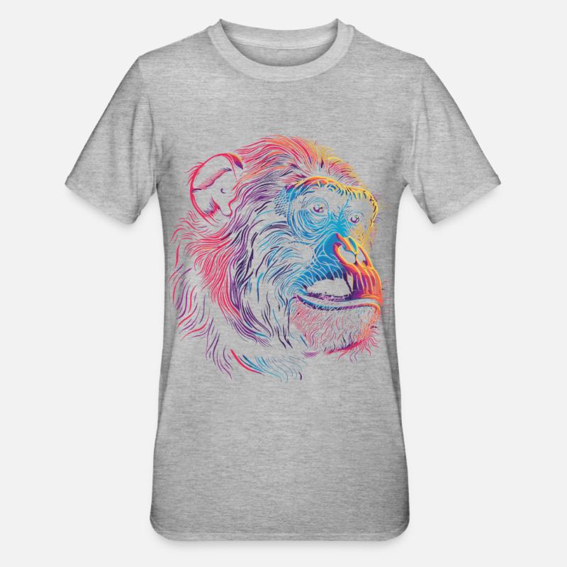 Neon Psychedelic Monkey - Unisex Polycotton T-Shirt - heather grey