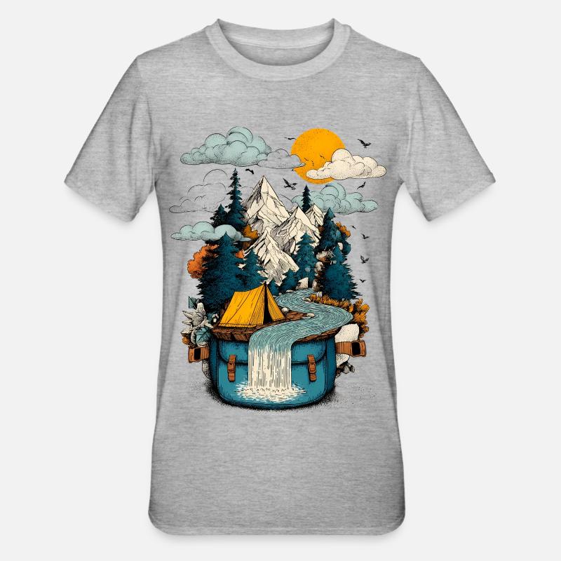 Bergsee Pfad - Camping Backpacker Motiv - Unisex Polycotton T-Shirt - Grau meliert